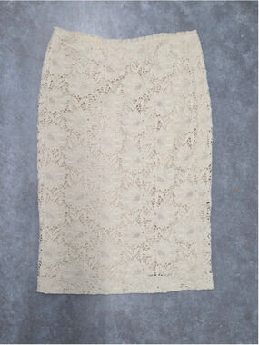 Blumarine Cream Floral Lace Pencil Skirt Exposed Zipper Italian Cotton Size 8